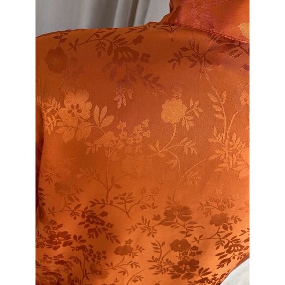 BLOOMINGDALES VINTAGE SILKY ORANGE/RED PAJAMA TOP /JACKET - Picture 8 of 9